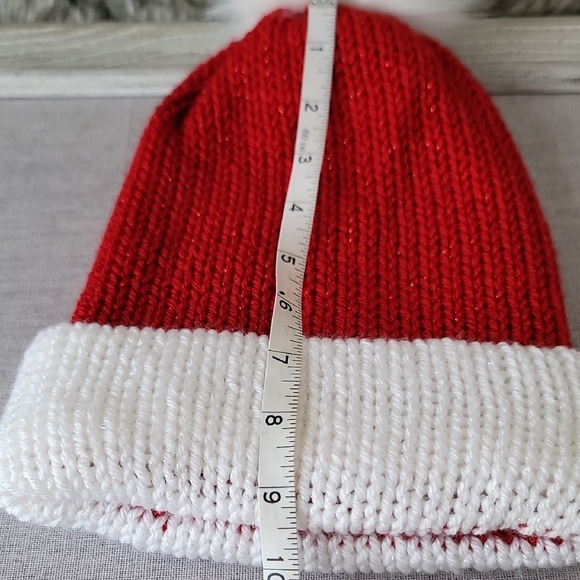 Red and White Knit Beanie with Pom Pom - Picture 8 of 8